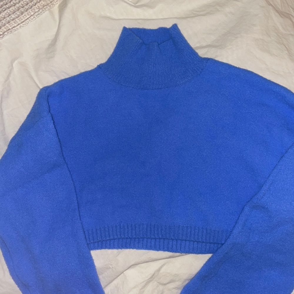 Zara Blue Cropped Turtleneck Sweater
